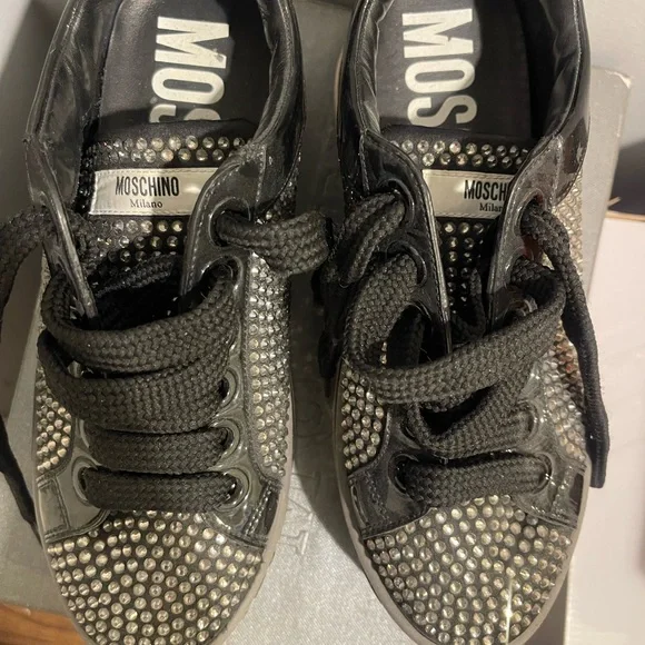 Moschino Black and Silver Crystal Sneakers - Picture 2 of 8